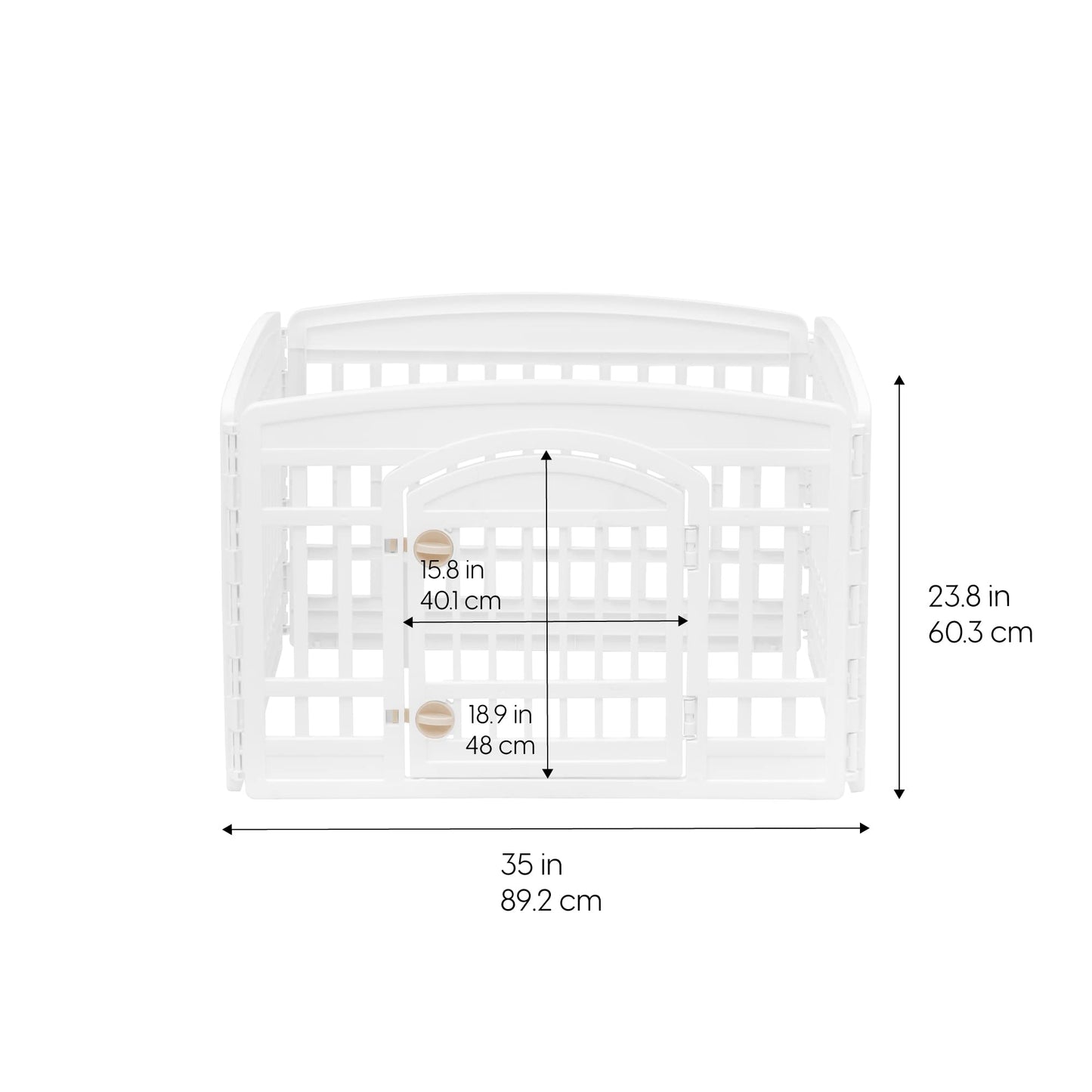 IRIS USA Dog Playpen, 4-Panel 24" Pet Playpen with Door, Puppy Playpen, Indoor/Outdoor Dog Pen, 35 x 35 x 24, Foldable, Customizable, White